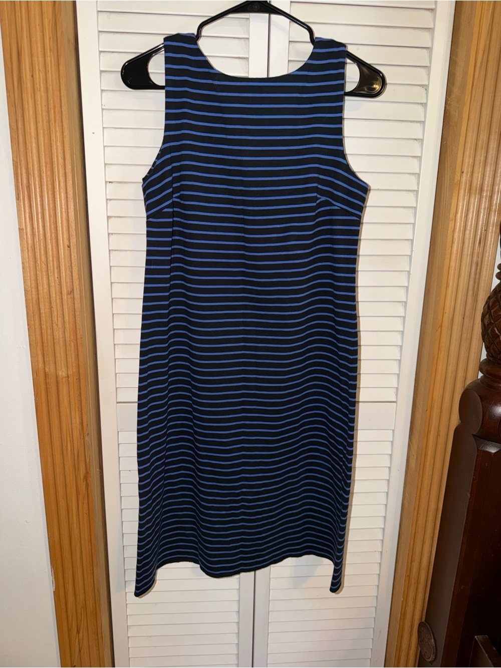 Talbots Navy and Blue Striped Sleeveless Shift Dress
